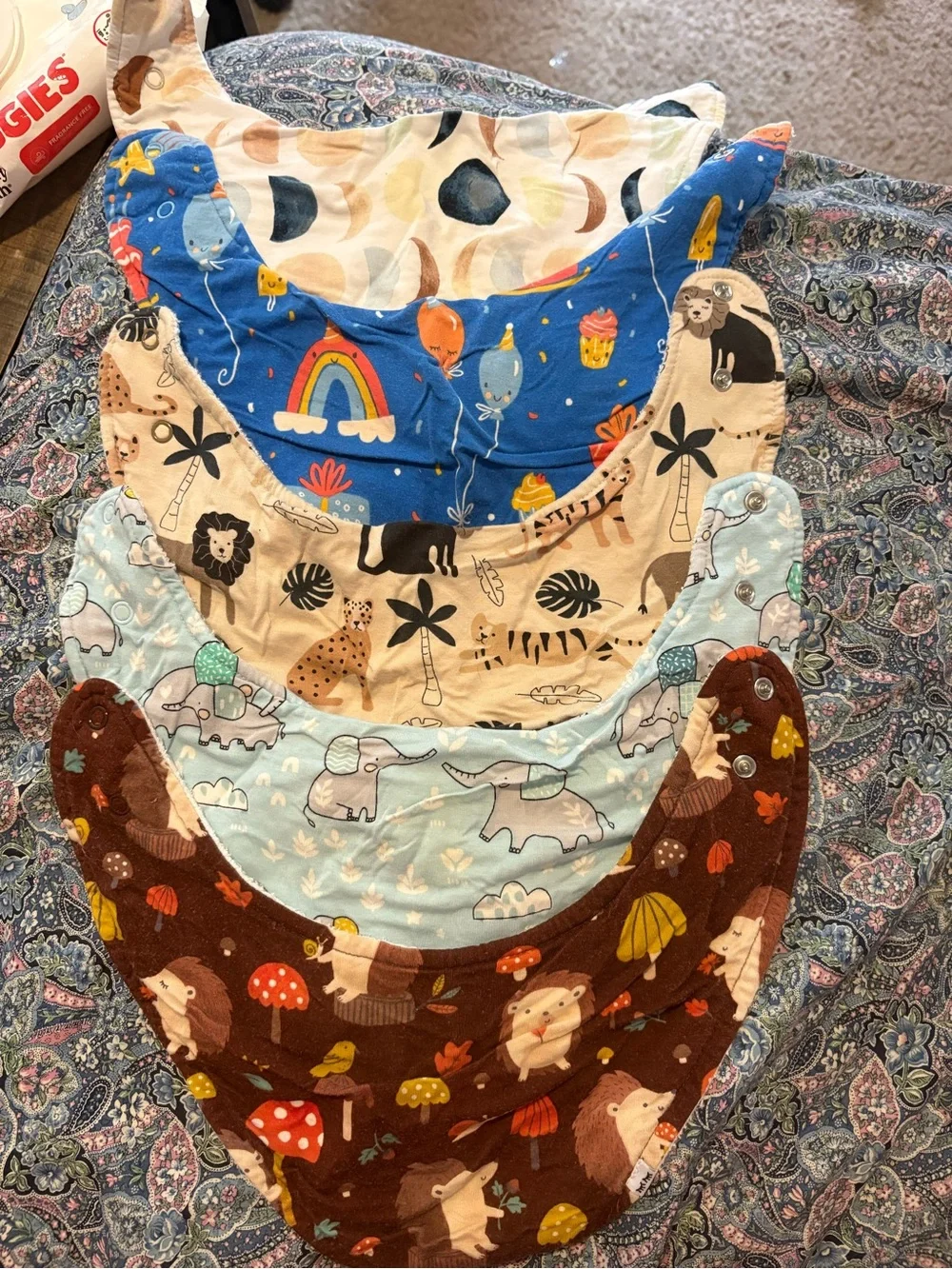 Set of 6 Little Sleepies Baby Bandana Bibs - Colorful Animal & Nature Prints